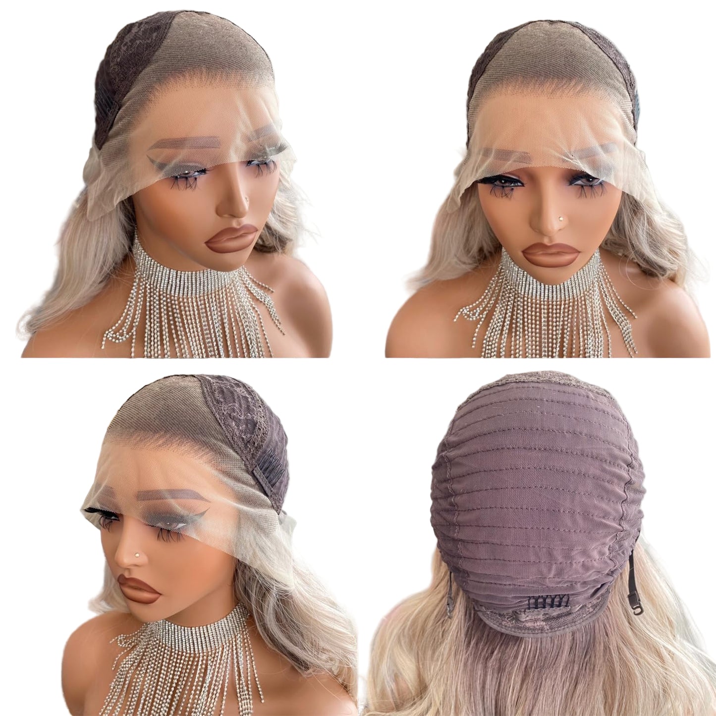 Platinum Brown with Blonde Wig Highlight 13x4 Lace Front Wigs Loose Body Wave Synthetic Fiber Pre Plucked 18Inch for Women