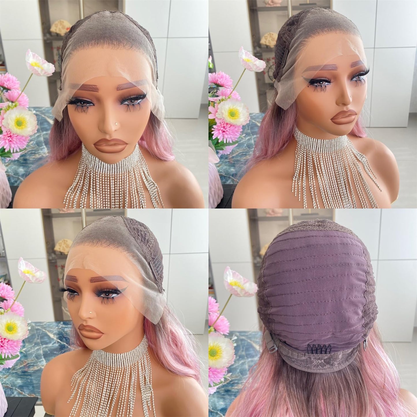 Platinum Brown with Blonde Wig Highlight 13x4 Lace Front Wigs Loose Body Wave Synthetic Fiber Pre Plucked 18Inch for Women