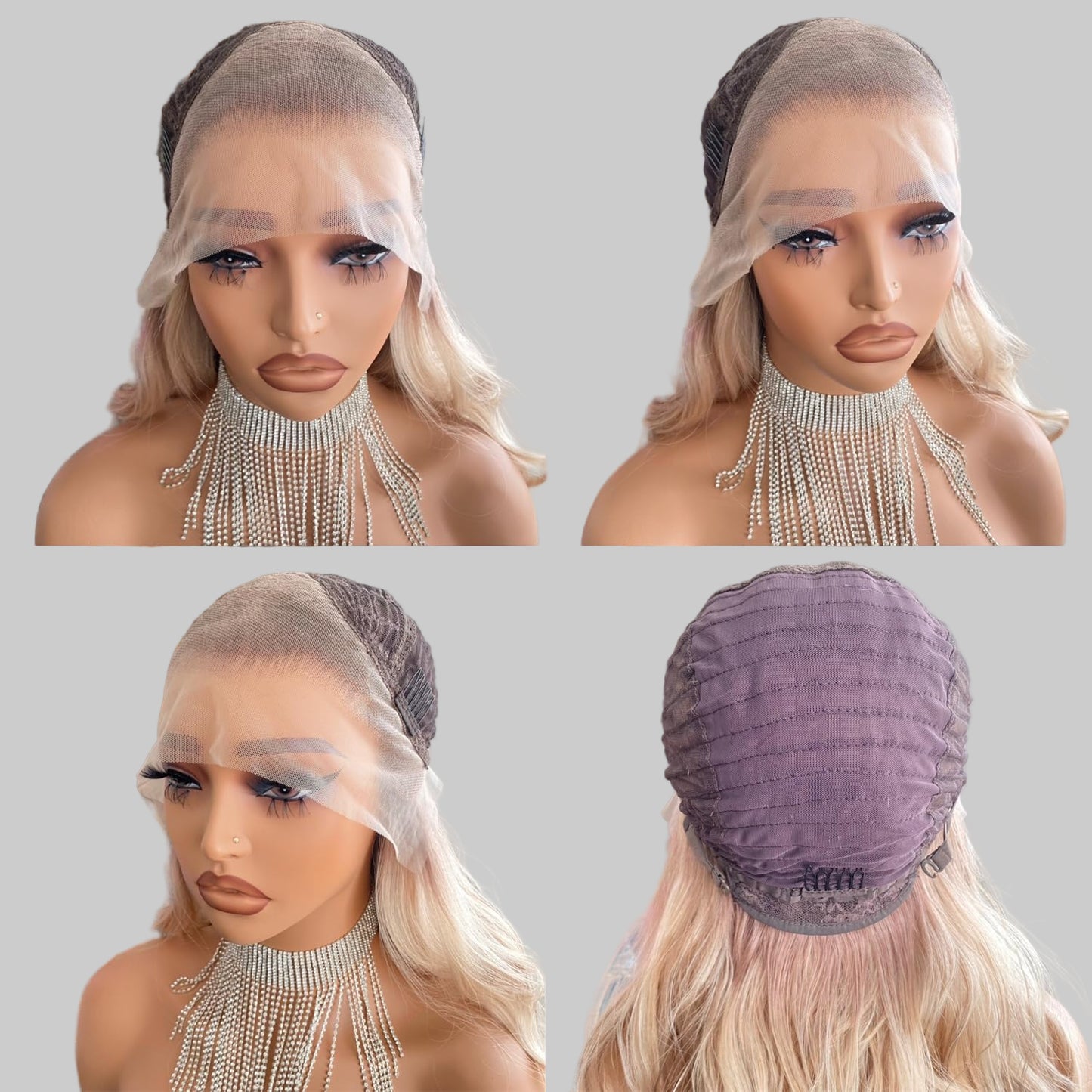 Platinum Brown with Blonde Wig Highlight 13x4 Lace Front Wigs Loose Body Wave Synthetic Fiber Pre Plucked 18Inch for Women