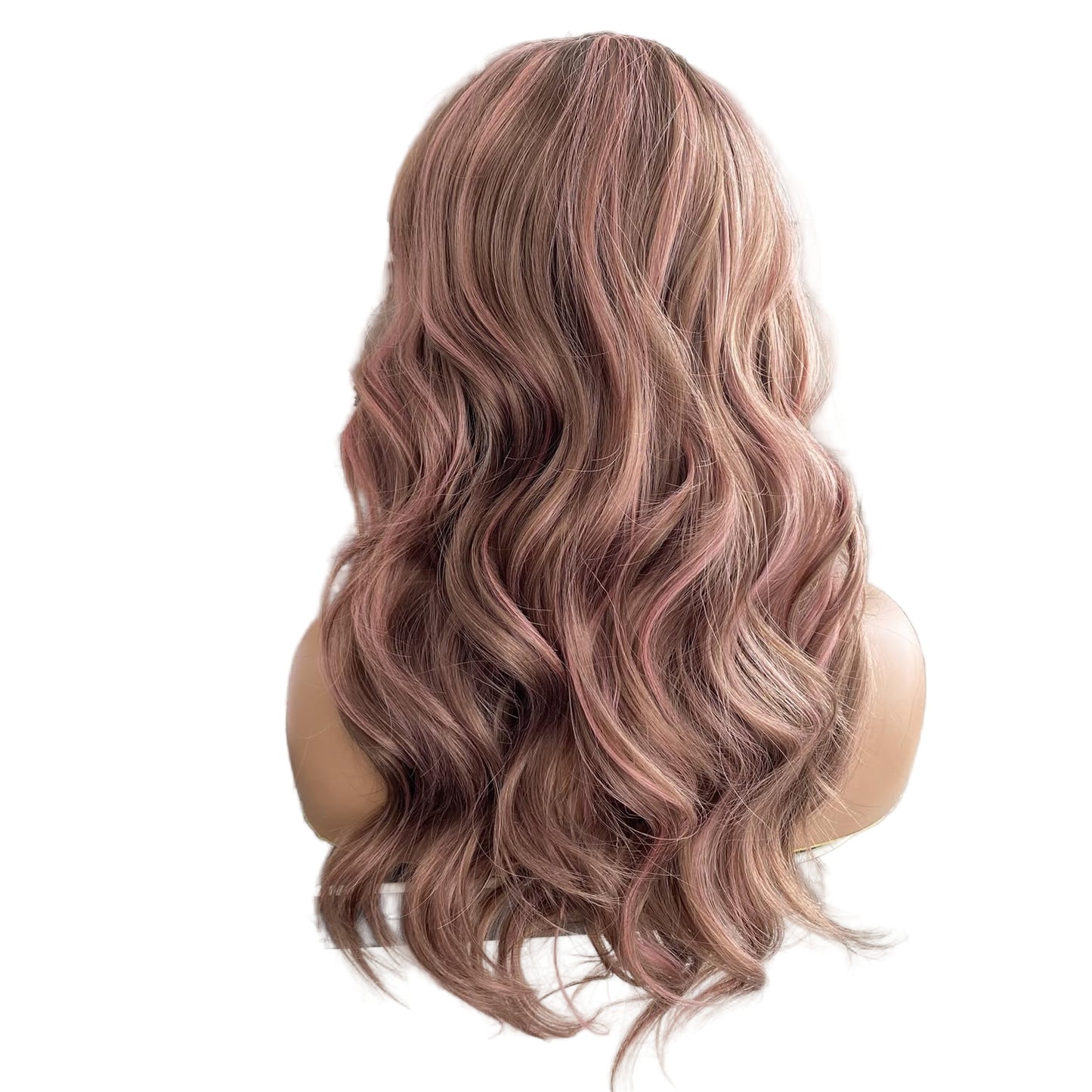 Platinum Brown with Blonde Wig Highlight 13x4 Lace Front Wigs Loose Body Wave Synthetic Fiber Pre Plucked 18Inch for Women