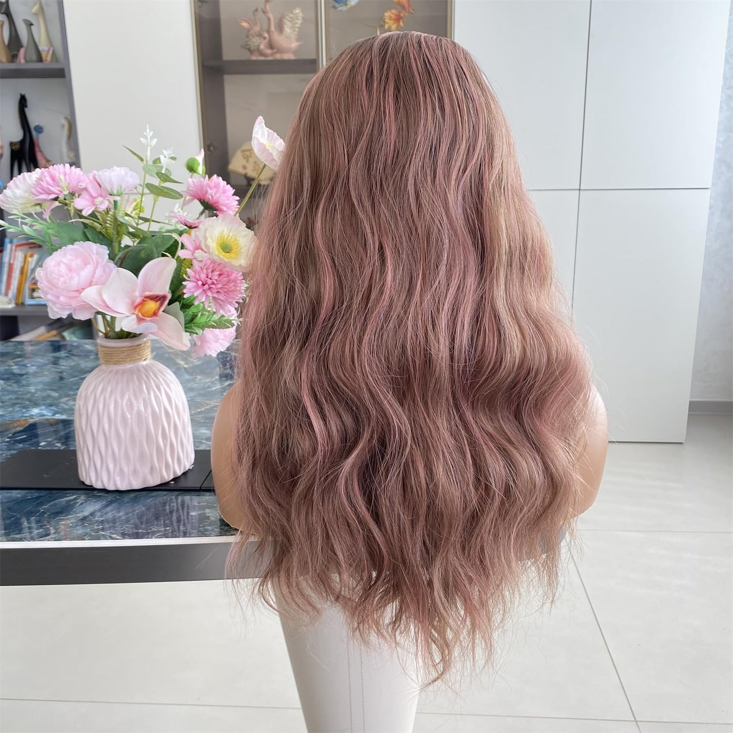 Platinum Brown with Blonde Wig Highlight 13x4 Lace Front Wigs Loose Body Wave Synthetic Fiber Pre Plucked 18Inch for Women