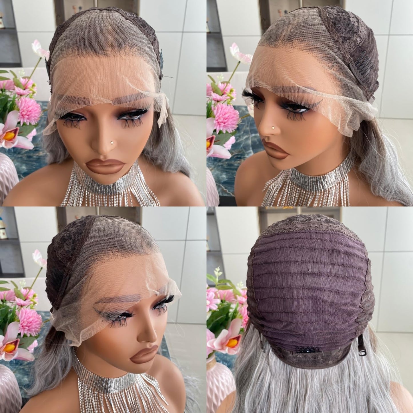 Platinum Brown with Blonde Wig Highlight 13x4 Lace Front Wigs Loose Body Wave Synthetic Fiber Pre Plucked 18Inch for Women