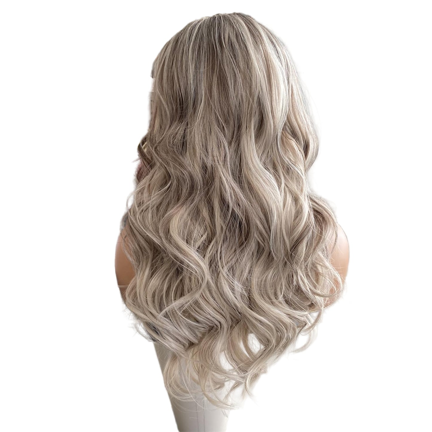 Platinum Brown with Blonde Wig Highlight 13x4 Lace Front Wigs Loose Body Wave Synthetic Fiber Pre Plucked 18Inch for Women