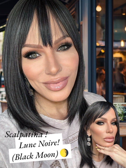 Lune Noire -Black Moon- SCALPATINA Wig! Means you can part it anywhere in the scalpatina area. 4”x4” parting space.